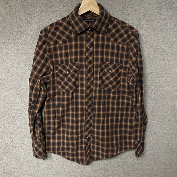 Banana Republic Other - Banana Republic Shirt Mens S Brown Plaid Pearl Snap Western Long Sleeve Slim Fit